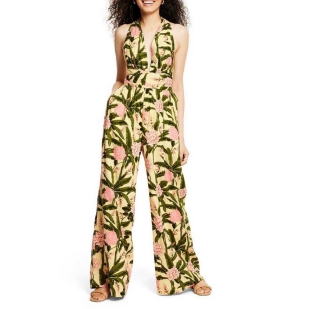 Agua Bendita x Target Floral Halter Jumpsuit Yellow Pink Green Wide Leg‎ Large